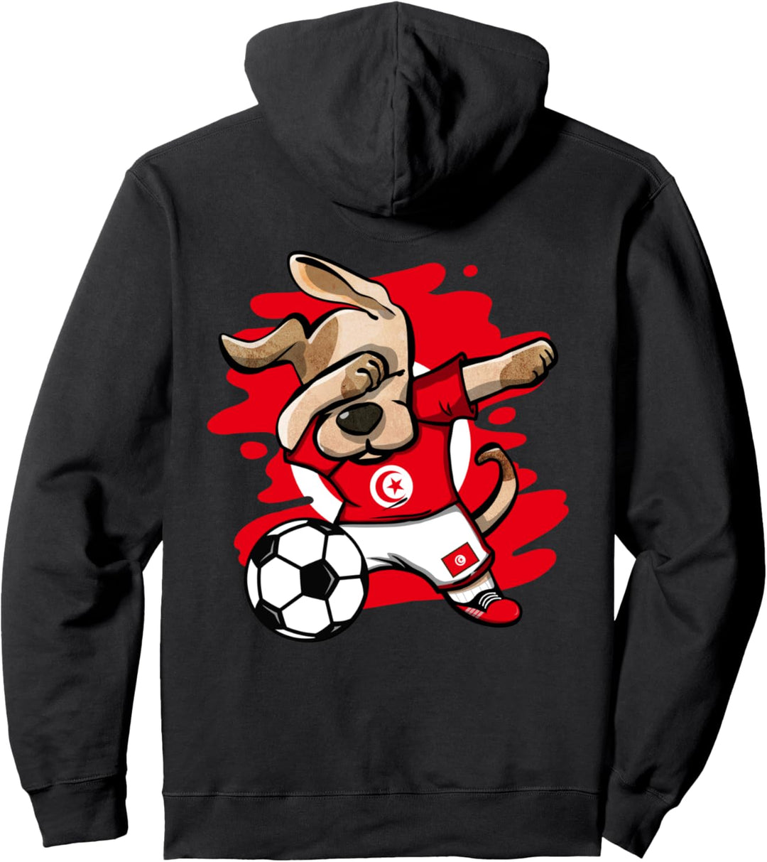 Lustiger Dabbing Hund Tunesischer Fussball Tunesische Flagge Pullover Hoodie