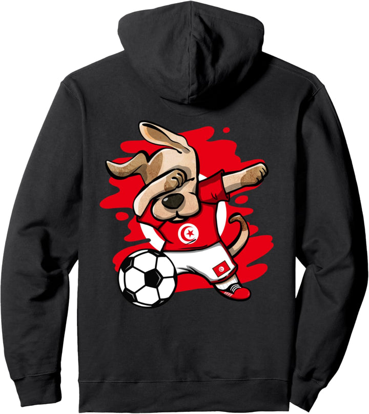 Lustiger Dabbing Hund Tunesischer Fussball Tunesische Flagge Pullover Hoodie