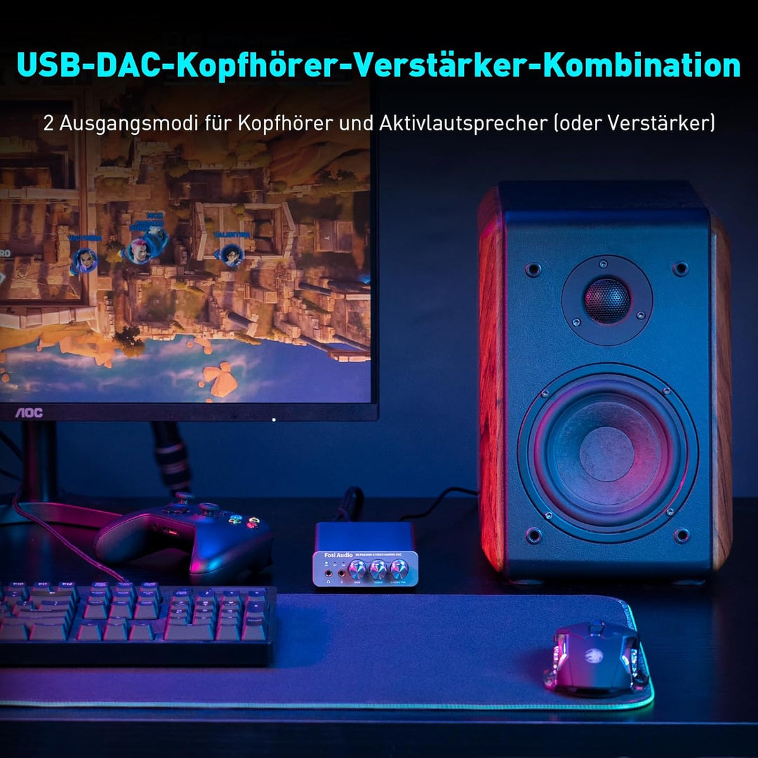 Fosi Audio K5 Pro Gaming DAC Kopfhörer Verstärker Mini Hi-Fi Stereo Digital-zu-Analog Audio Konverte
