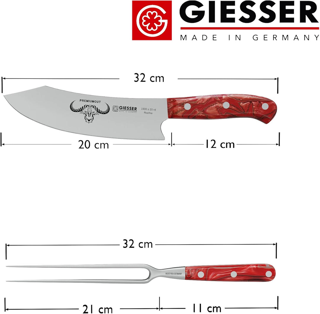 GIESSER seit 1776 - Made in Germany - PremiumCut, Red Diamond, Tranchier Set 2 teilig, Kochmesser 20