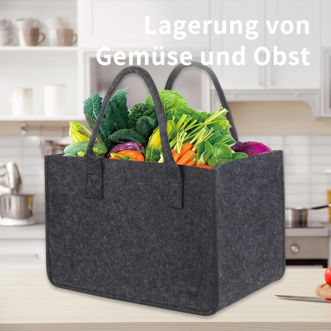 2Stk Filztasche Einkaufskorb,30L grosse Einkaufs-Tasche Filztaschen Shopping Bag, zweifarbig dunkelg