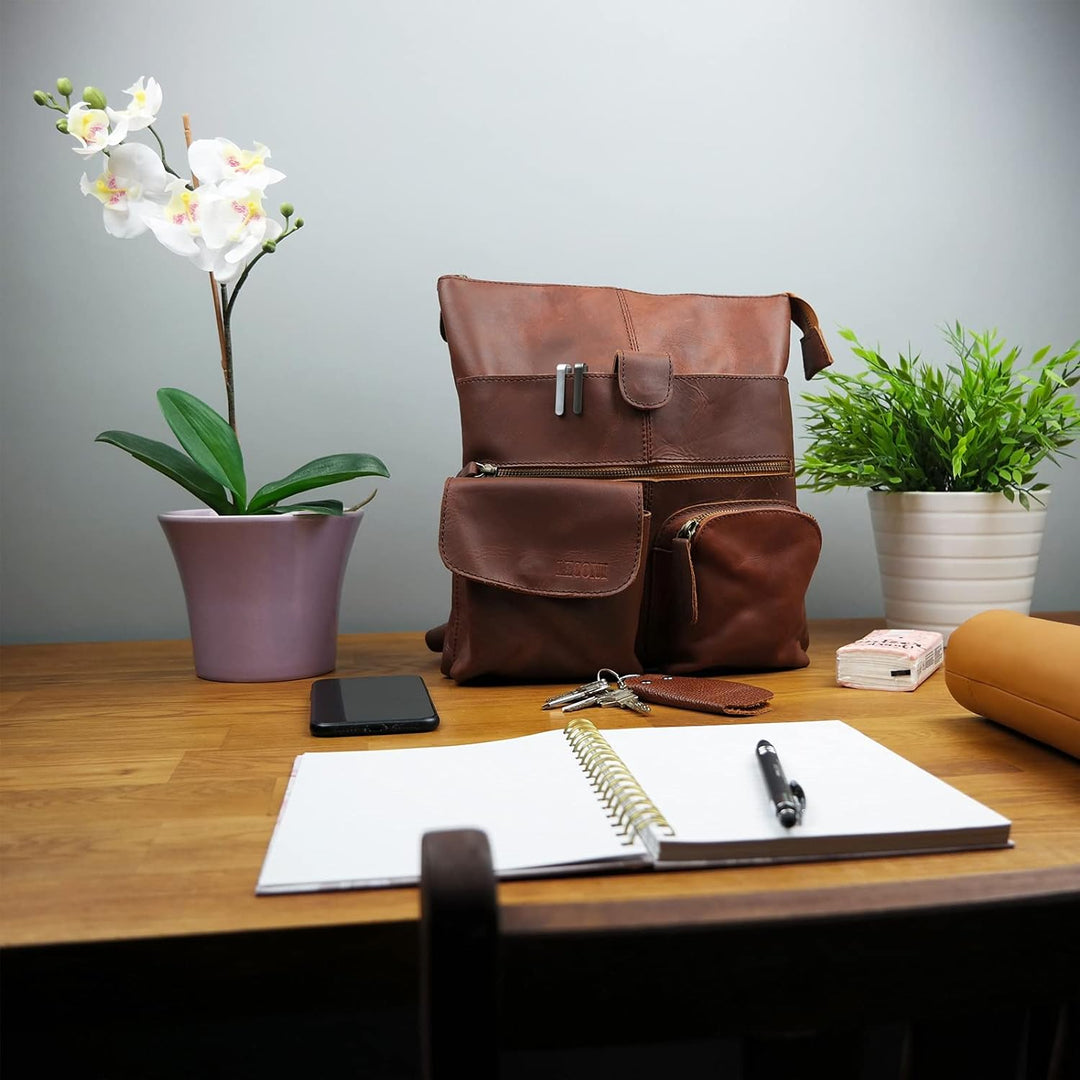 LECONI Umhängetasche Rinds-Leder kleine Schultertasche Damen + Herren Vintage-Look Schultertasche Le