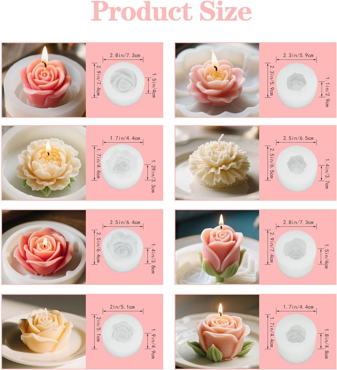 LAGAHS 8pcs Silikonformen Giessen Formen mit 10pcs Candlewick, Blumen Kerzen Silikonformen 3D Giesse