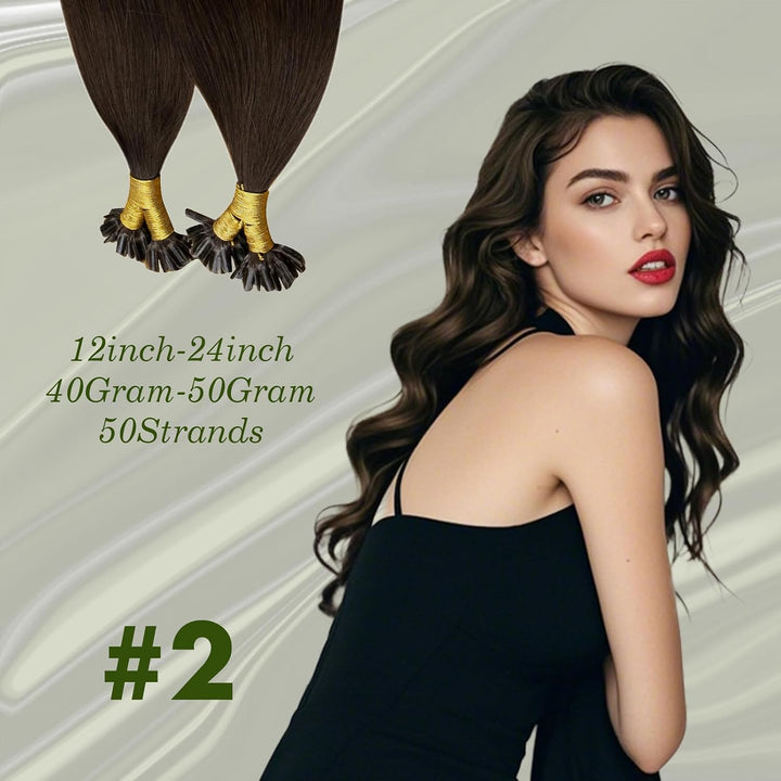 RUNATURE Bonding Extensions Echthaar Dunkelbraun 55cm Remy Keratin Haarverlängerung 50strähne 50g 
