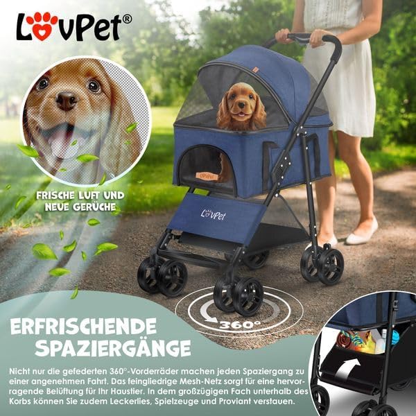 LOVPET® Hundewagen 2in1 Hundebuggy Hundebox Transporttasche Faltbar klappbar bis 20kg Haustiere Bugg