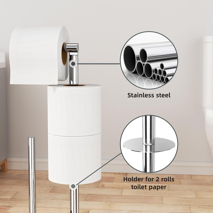 Toilettenpapierhalter Stehend mit WC Bürste - Edelstahl Garnitur mit Klopapierhalter und Klobürste,
