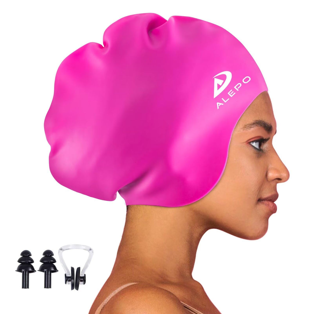 Alepo Extra Large Swimming Cap Women Men, Durable Silicone Swimming Hat Long Hair with Ear Protectio