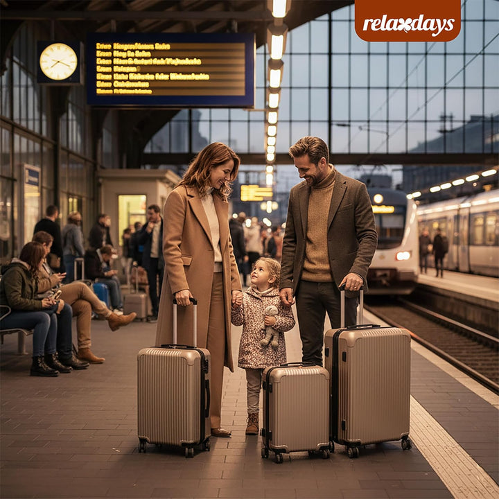 Relaxdays Kofferset, 3-teilig, 4 Rollen, Hartschale, 3 Grössen, Teleskopgriff, Zahlenschloss, Reisek