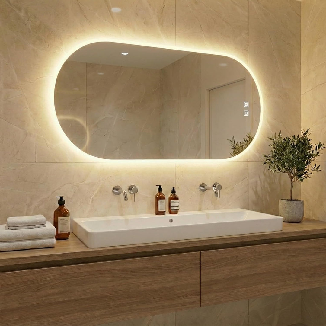Bayt Ovaler Badezimmerspiegel mit Beleuchtung, Wandspiegel mit Licht für Badezimmer, Beschlagfrei &