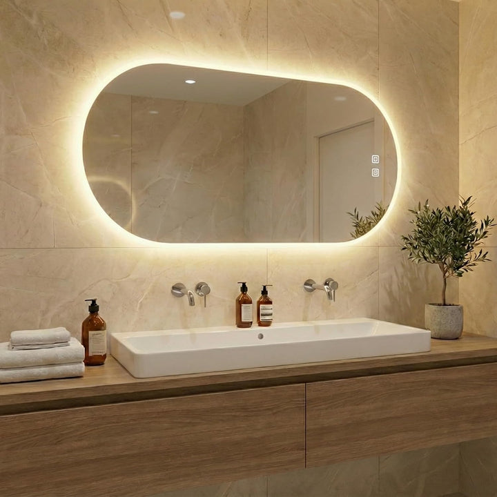 Bayt Ovaler Badezimmerspiegel mit Beleuchtung, Wandspiegel mit Licht für Badezimmer, Beschlagfrei &