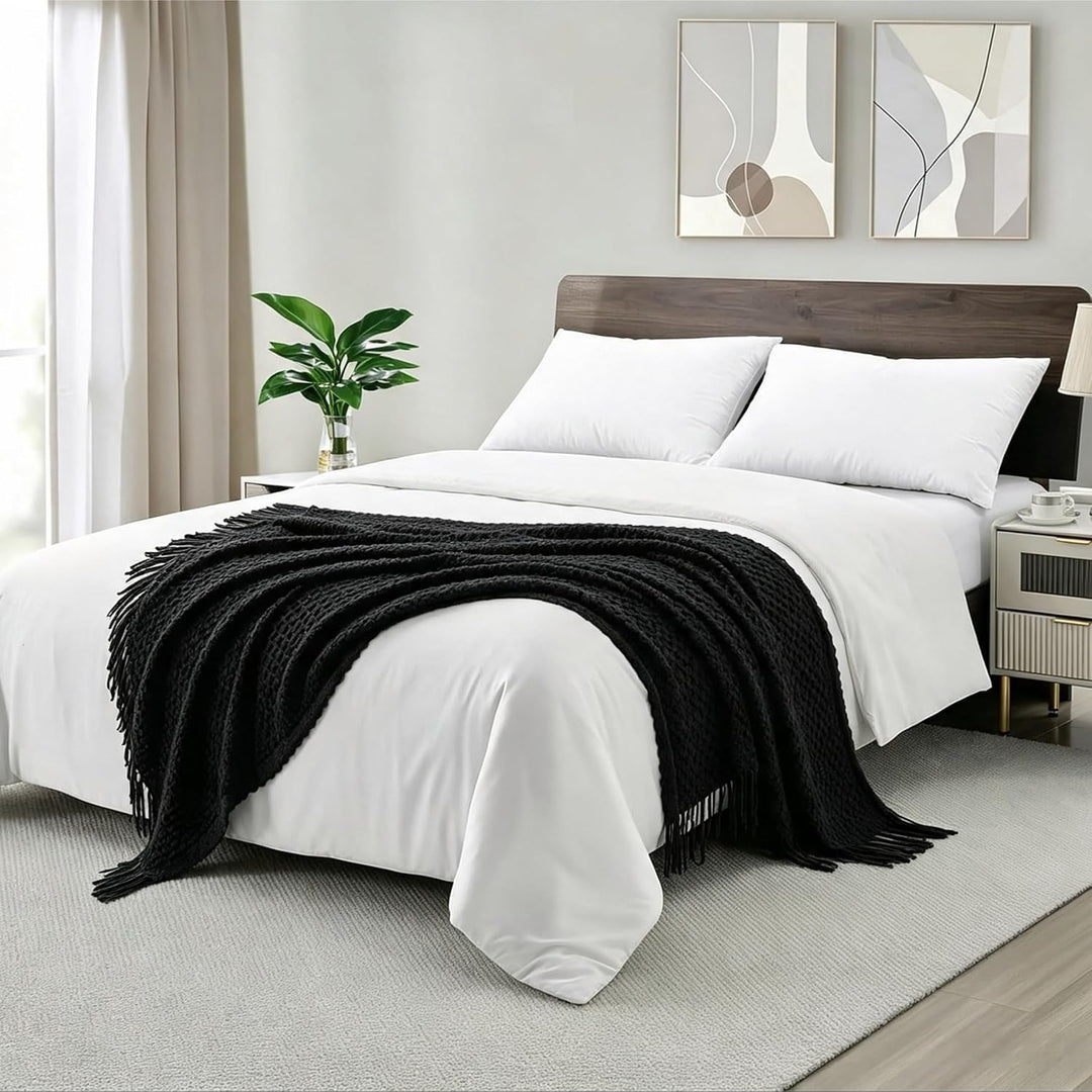 CREVENT Boho-Strickdecke im Landhausstil für Couch, Sofa, Sessel, Bett und Wohnkultur – weich, warm,