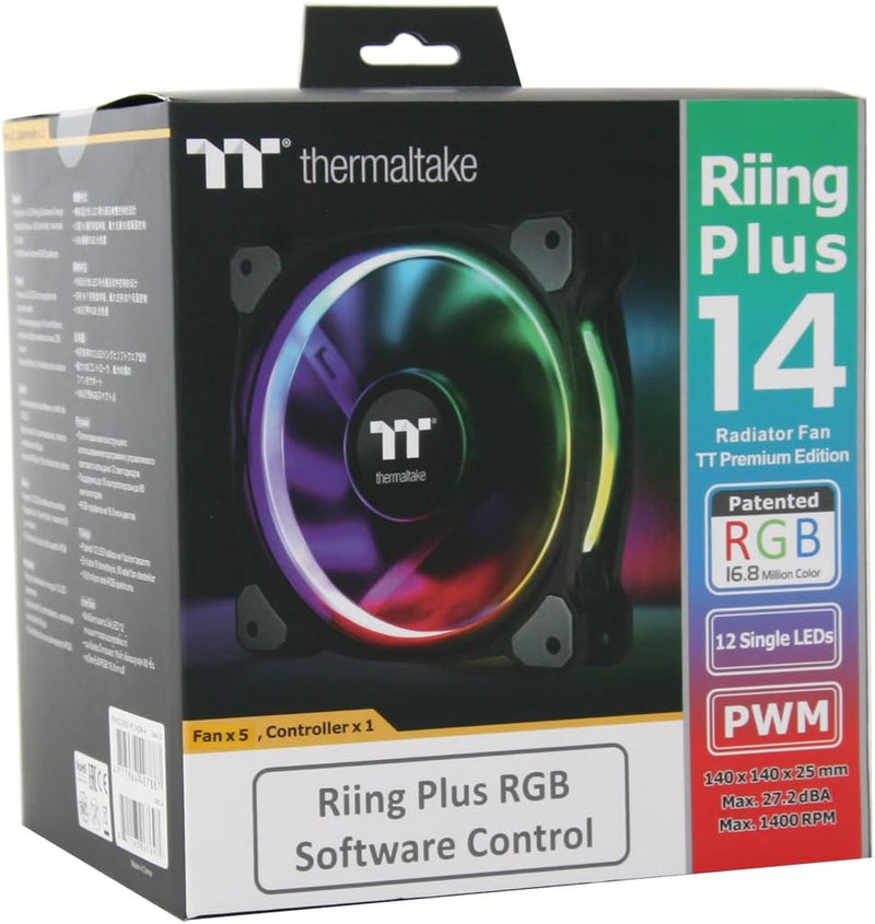 Thermaltake CL-F057-PL14SW-A Riing Plus 14 Gehäuselüfter TT Premium Edition 5 Pack mit Software RGB