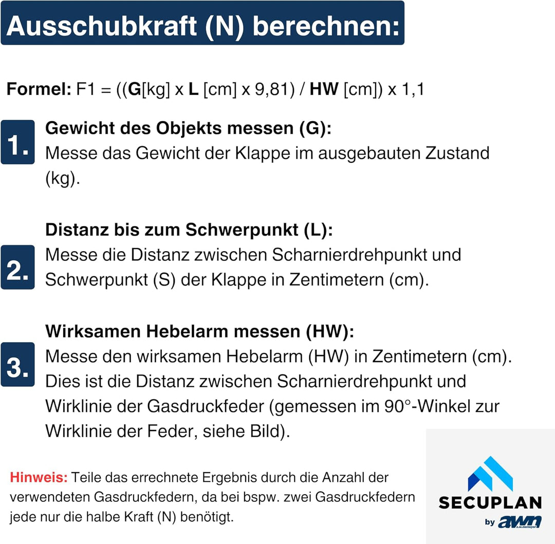 Secuplan Gasdruckfeder 615 mm, 250 mm Hub, 250 N, Ø 8/6 mm, abnehmb. Augen Gasdruckdämpfer, Gasfeder