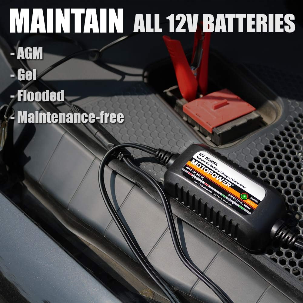 MOTOPOWER MP00205C Automatisches Batterieladegerät, 12 V, 800 mA, Batterieladegerät, Erhaltungsladeg
