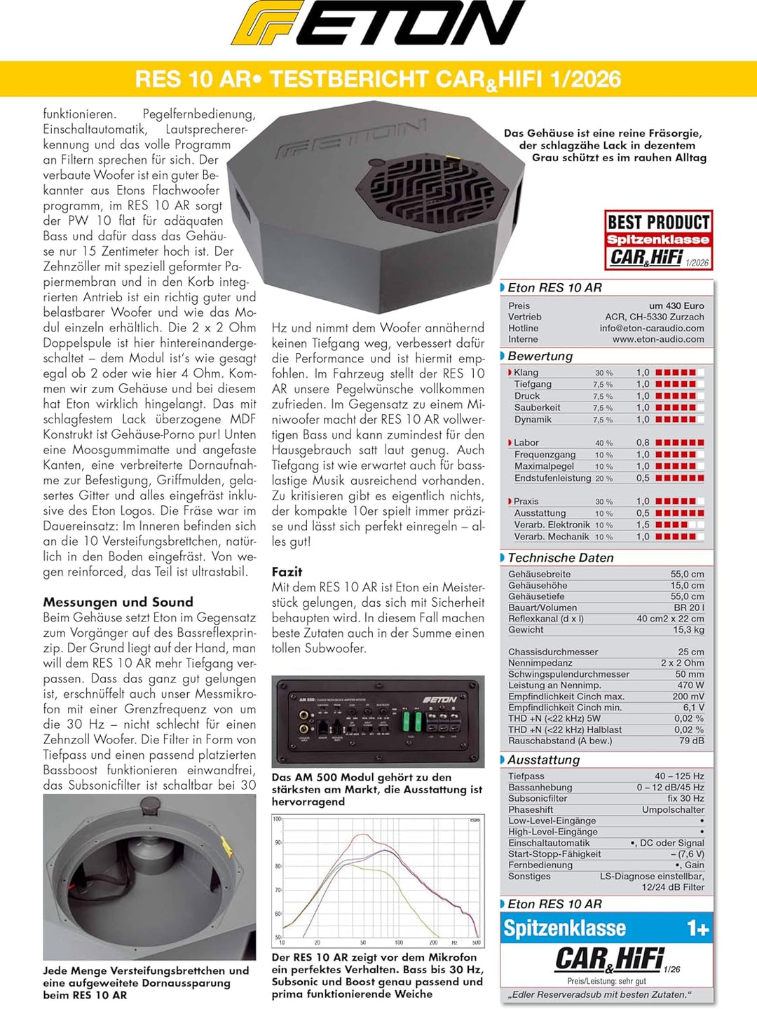 ETON Res 10 AR – Flacher Aktiv-Subwoofer für Reserverad-Mulde, aktive Bassreflex Bassbox mit potente