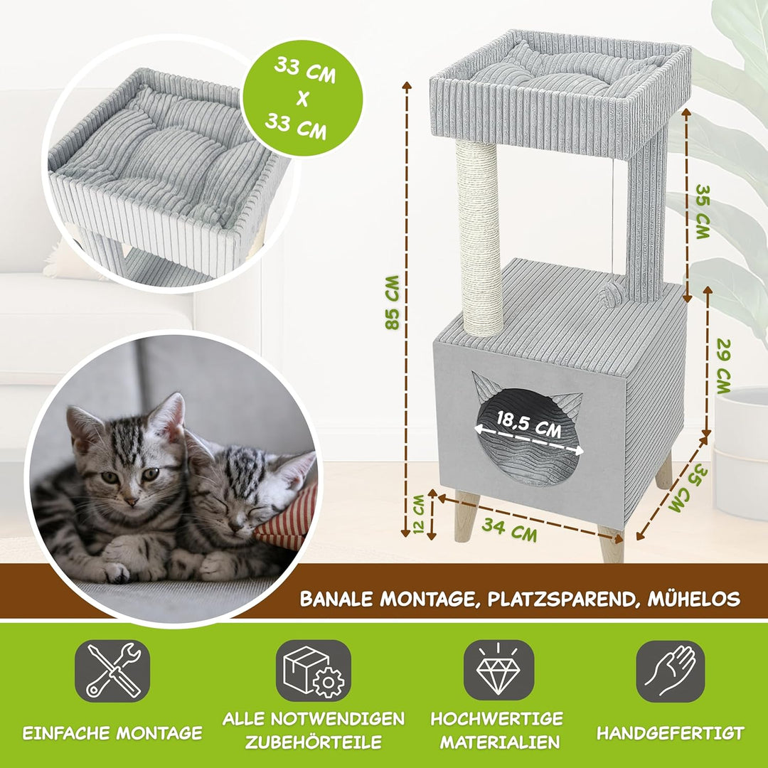 Outentin Premium Kratzbaum für Katzen – Stabiler Katzenturm mit Katzenhöhle, Waschbaren Bezügen &amp; Li