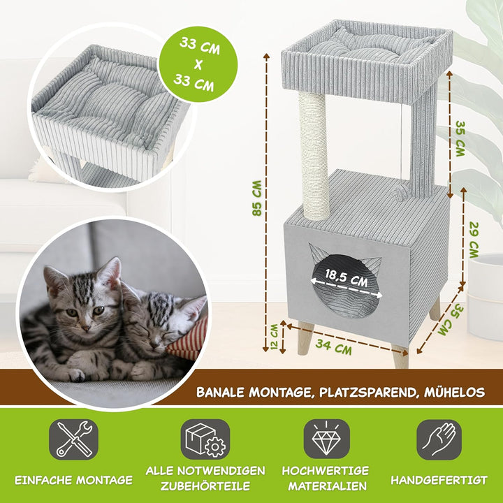 Outentin Premium Kratzbaum für Katzen – Stabiler Katzenturm mit Katzenhöhle, Waschbaren Bezügen &amp; Li