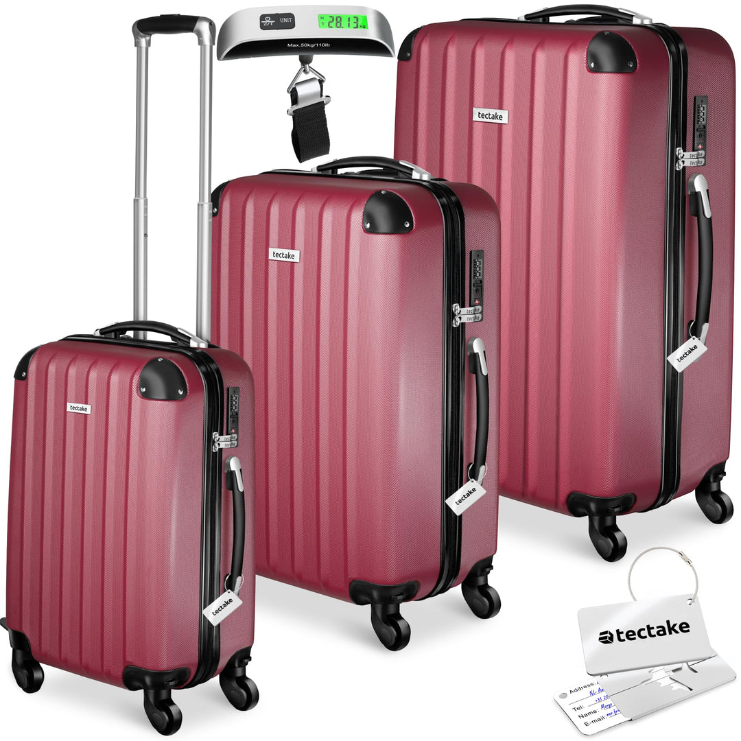 tectake® 3er Kofferset mit Kofferwaage & Kofferanhänger, Reisekoffer Set, ABS Hartschalenkoffer Set,