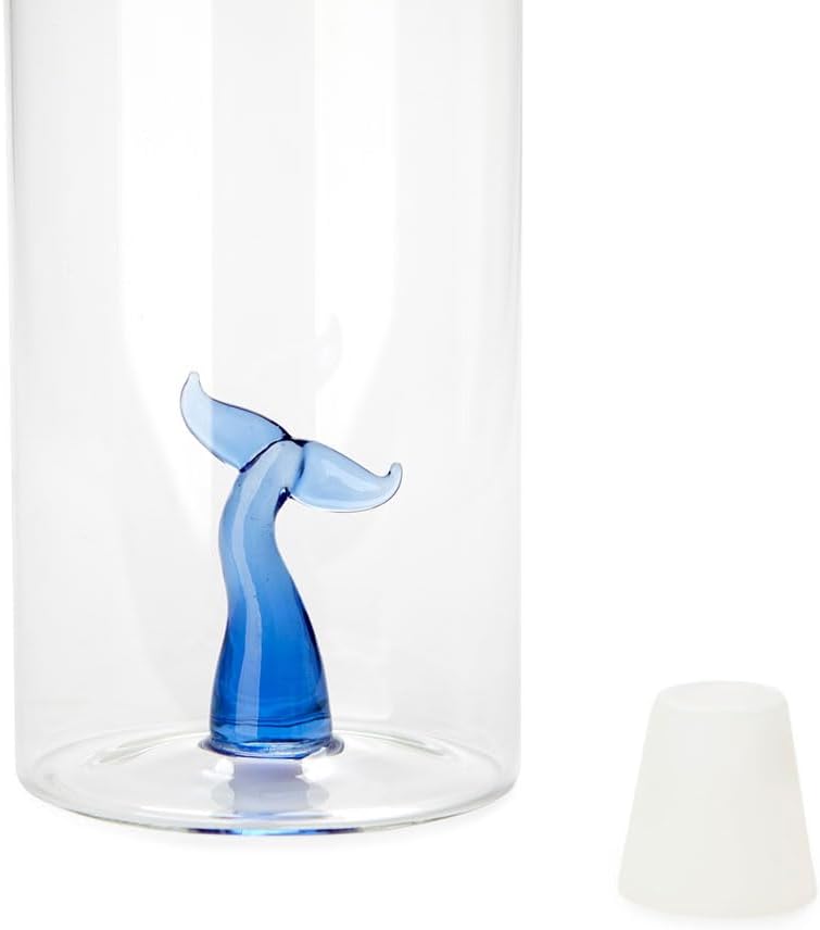 balvi Flasche Tail Farbe Blau Mit Figur in Form eines Wals Borosilikatglas