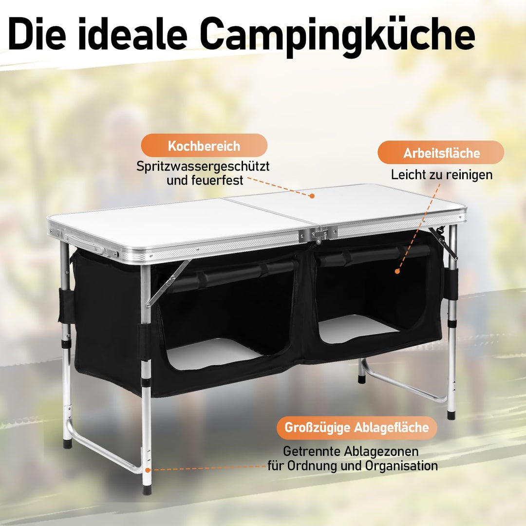 Campingküche Kompakte Outdoor-Küche, Spritzschutz & Staufächer Campingschrank Reiseküche, Ideal für