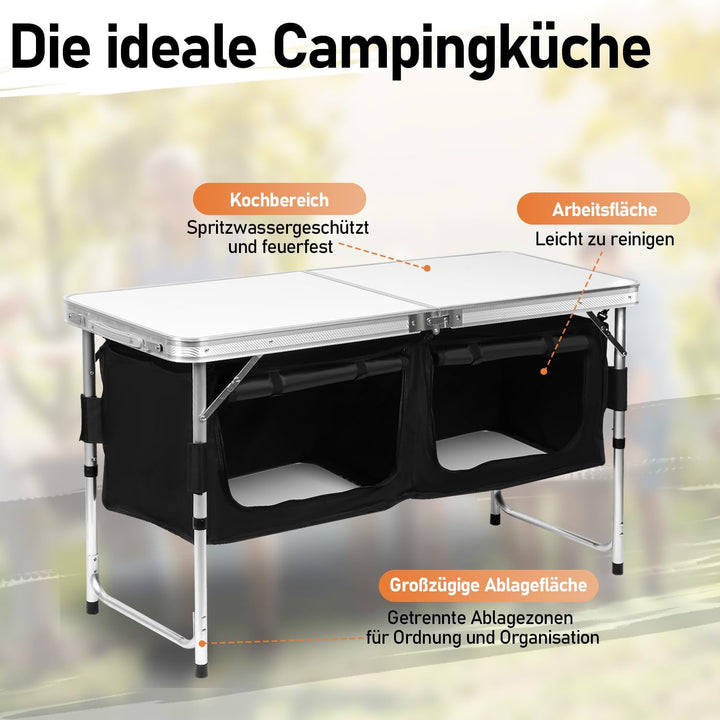 Campingküche Kompakte Outdoor-Küche, Spritzschutz & Staufächer Campingschrank Reiseküche, Ideal für