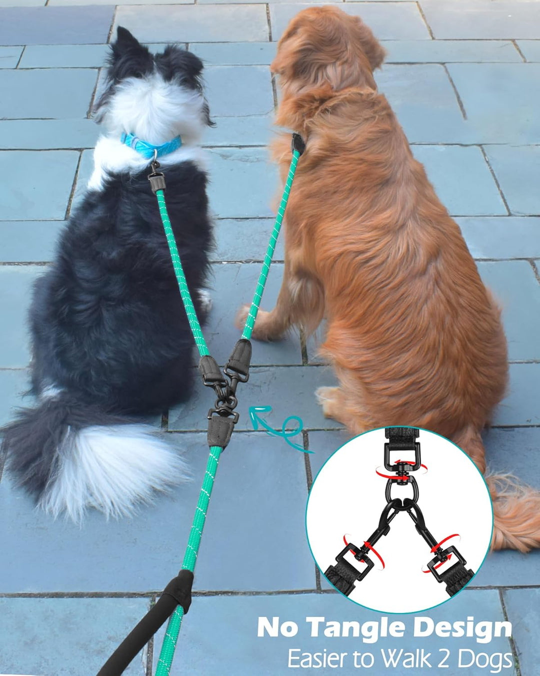PetBonus Hundeleine Doppelleine für 2 Hunde, Keine Verwicklung Trainingsleine mit Zwei Gepolsterten