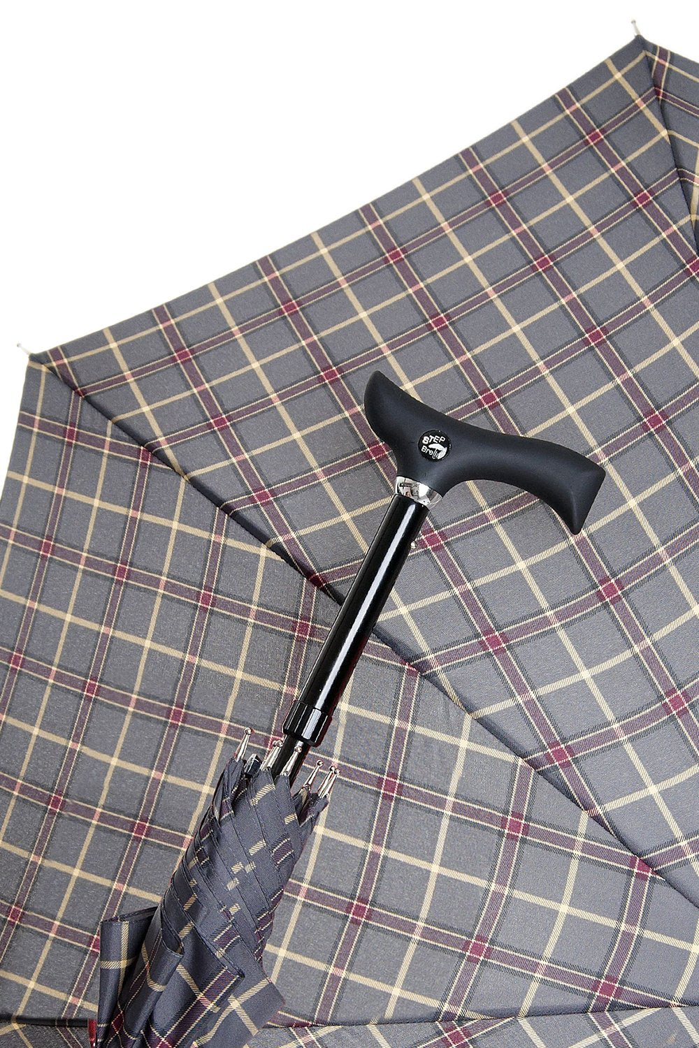 DESIGNER Automatik Schirm GEHHILFE GREY KARO GEHSTOCK für modebewusste Senioren
