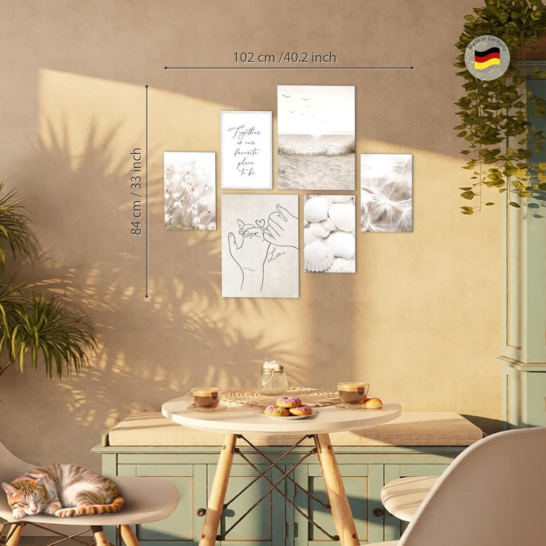 Novart Bilder Set - AUFHÄNGFERTIG - KEIN EXTRA RAHMEN BENÖTIGT - Boho Strand Modern Beige - Wohnzimm