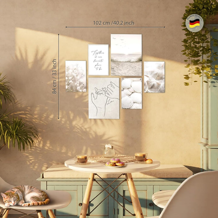 Novart Bilder Set - AUFHÄNGFERTIG - KEIN EXTRA RAHMEN BENÖTIGT - Boho Strand Modern Beige - Wohnzimm