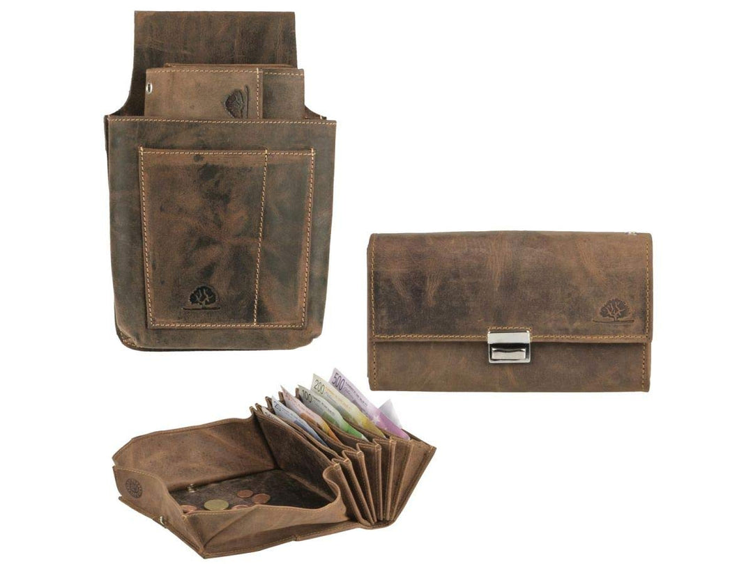 Greenburry Kellnerset Kellnergeldbörse Kellnerbörse Kellnergeldbeutel Kellnertasche braun