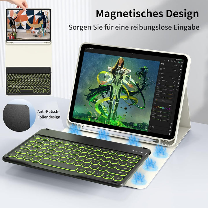Hülle mit Tastatur Kompatibel mit iPad Air 6./ 5./ 4. Generation 11 Zoll M2/10,9 Zoll, 7 Farbige Bel