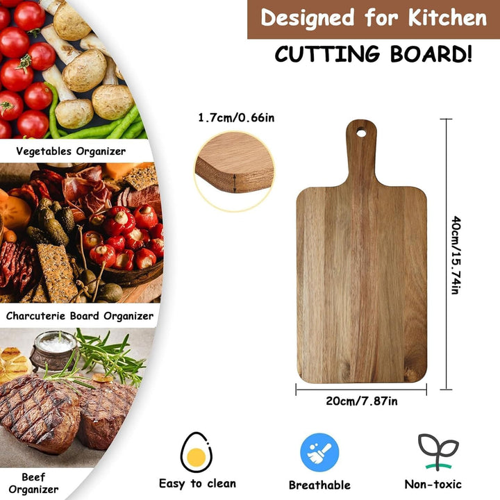 5er Schneidebretter aus Akazienholz mit Griff, Küchenschneidebrett Holz Paddel für Fleisch Brot Obst