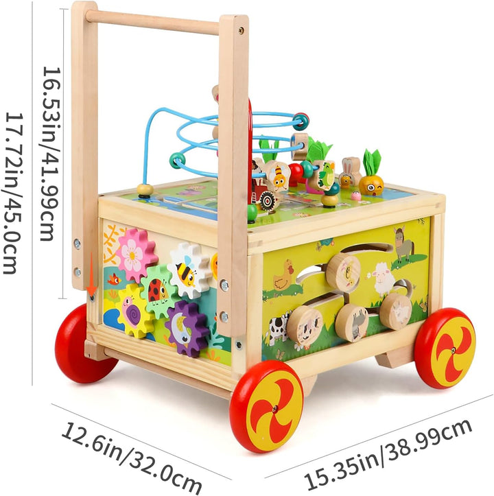 KABENFIS Holz Activity Cube mit Rädern für Jungen und Mädchen