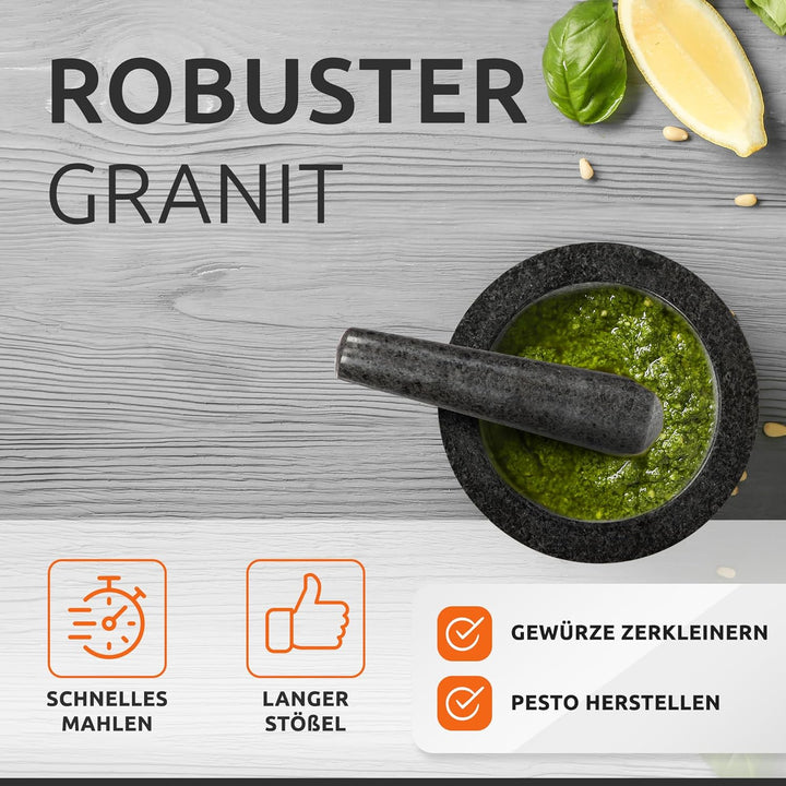 ECENCE Mörser mit Stössel Set aus Granit & Holz Ø15,5cm Küchenmörser Gewürzmörser massiv für perfekt