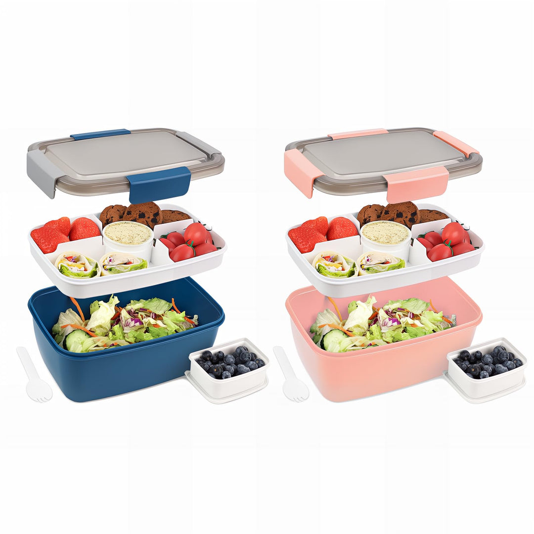 Bugucat Lunchbox Erwachsene 2000ML 2 Set,Auslaufsichere Brotdose Bento Box mit Fächern für Kinder,Sa