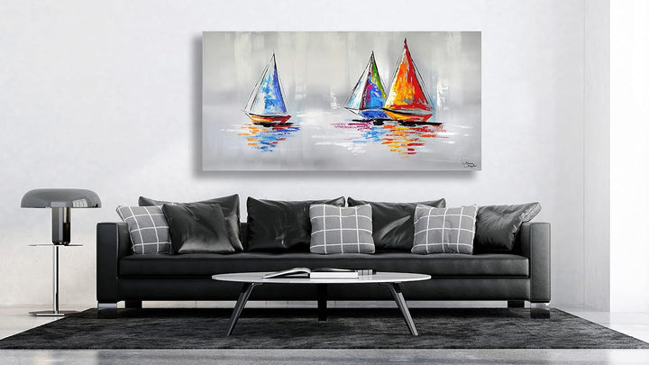Monica Mirafiori I 100% HANDGEMALT I Gemälde Segelboote 100x50cm | Gemälde Handgemalt | Acrylgemälde