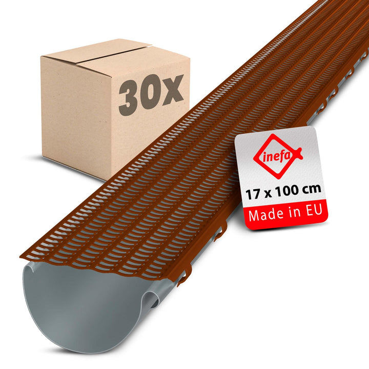 INEFA 30x Laubfangstreifen-Set Dachrinnen Laubschutz 100cm, NW100-150 (Ø100-160mm) Braun Dachrinnena