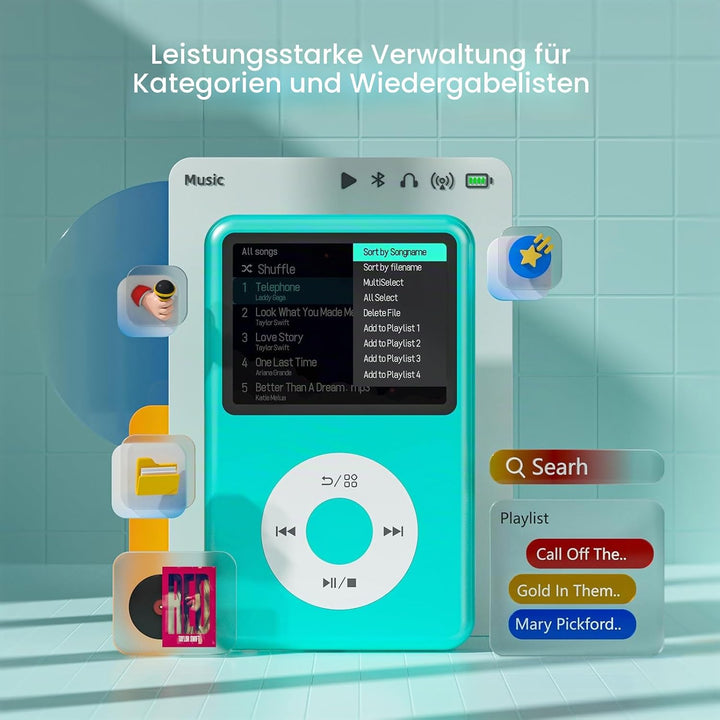 Innioasis Y1 64GB MP3 Player - Zeitlose Klasse: Touch Wheel-Steuerung, Bluetooth, Video-Player, Hörb