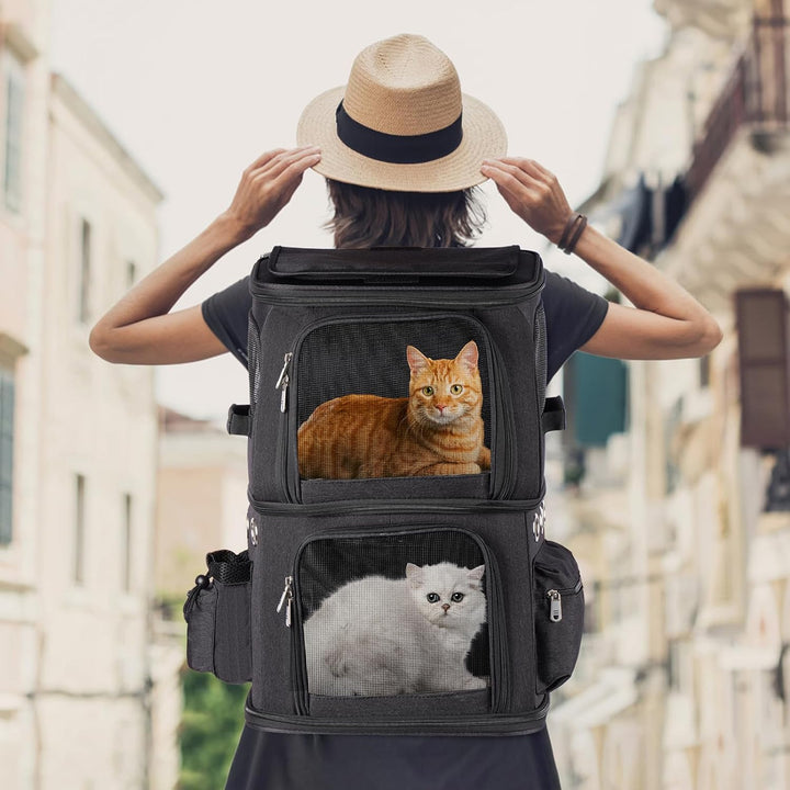 Katzenrucksack Grosse Katzen bis 12kg, Katzentransportbox für 2 Katzen, kleine Hunde und Kaninchen,