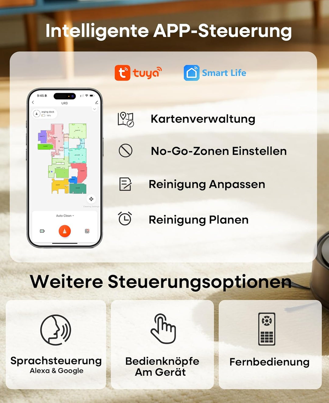 Saugroboter mit Wischfunktion 8000Pa, 200Min Laufzeit Staubsauger Roboter mit Absaugstation 3.5L,LiD