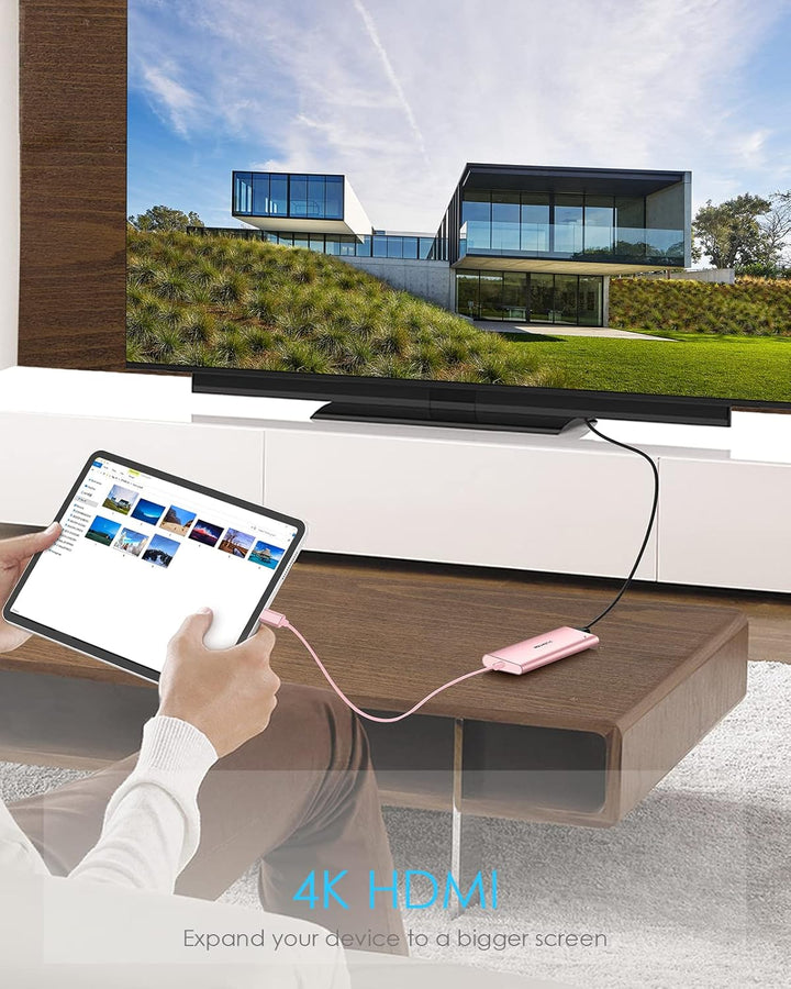 LENTION USB C Hub langes Kabels mit 4K HDMI, USB 3.0, USB-C Datei, SD & Micro SD Kartenleser, AUX, 6