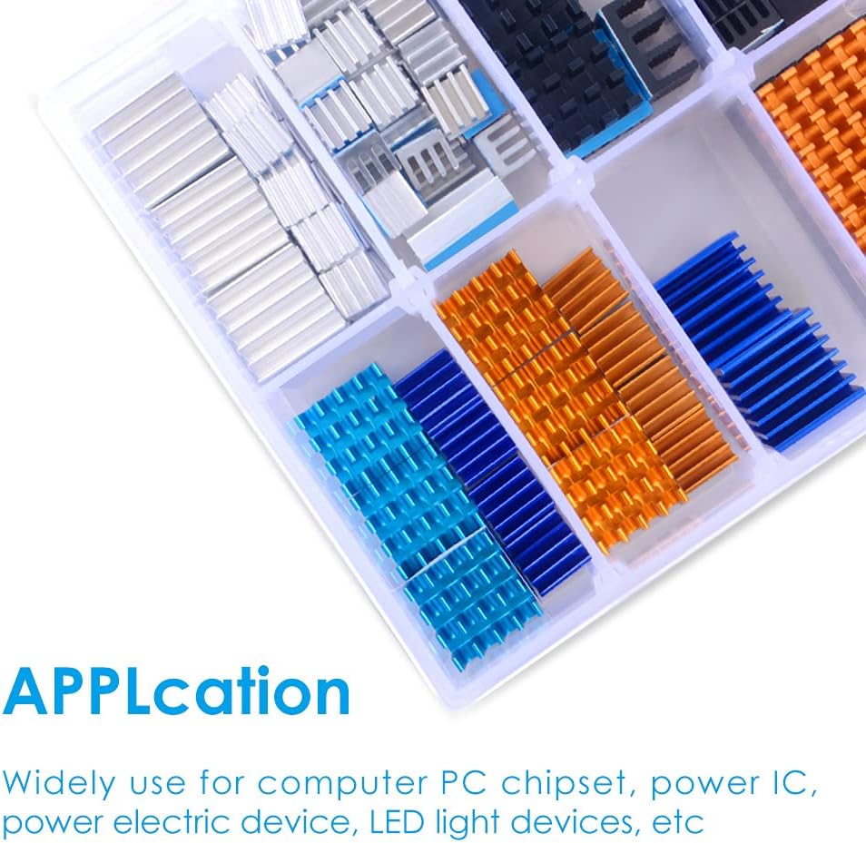 GeeekPi 102 PCS (12 Verschiedene Grössen) Kühlkörper Kit mit leitfähigem Klebeband, Aluminium Kühlkö