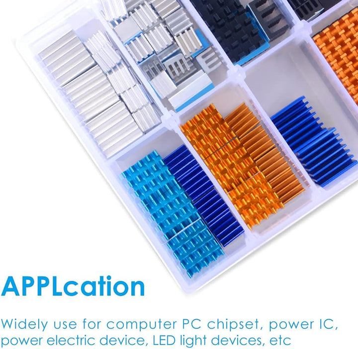 GeeekPi 102 PCS (12 Verschiedene Grössen) Kühlkörper Kit mit leitfähigem Klebeband, Aluminium Kühlkö