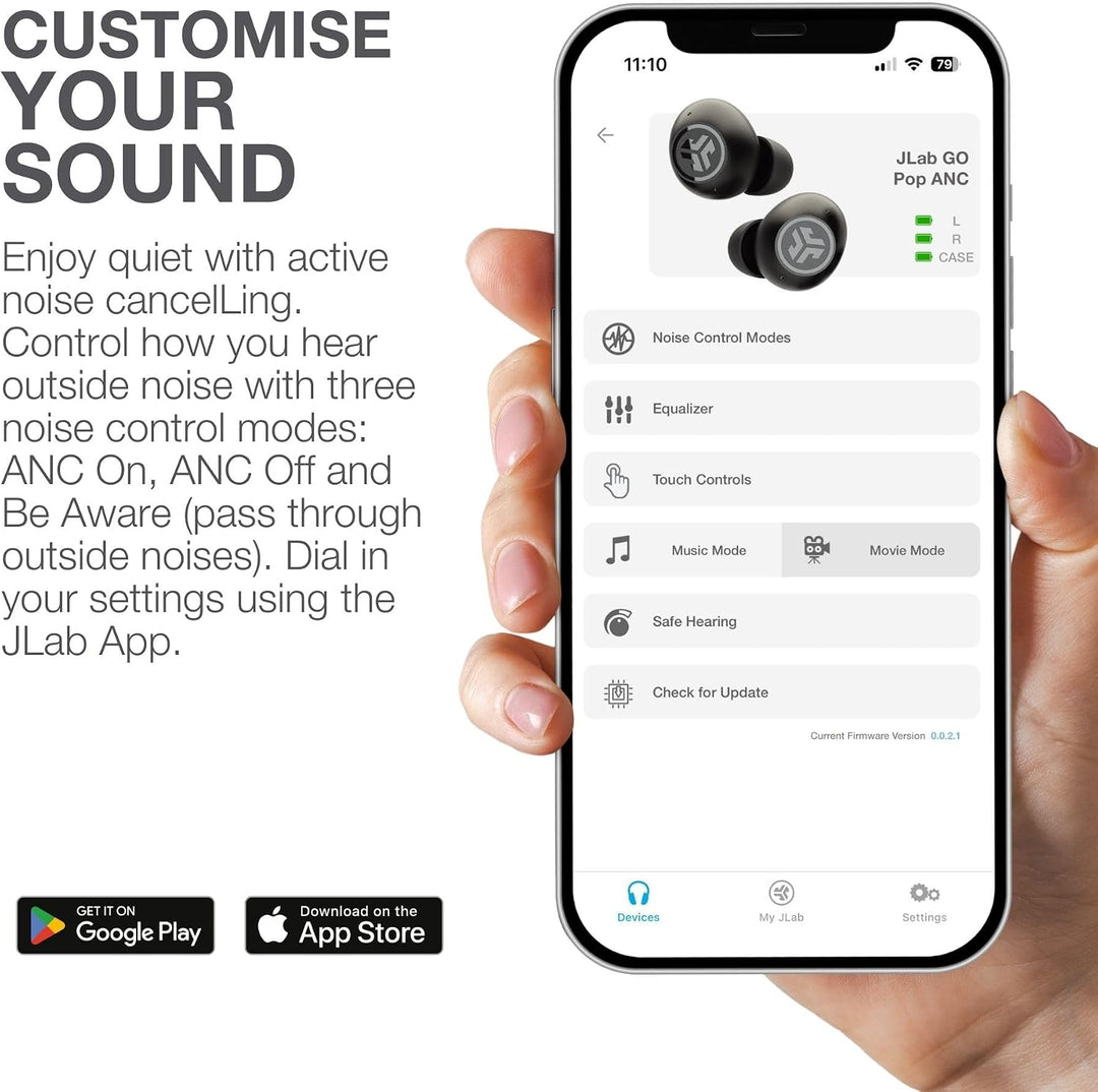 JLab Go Pop ANC In Ear Kopfhörer - Bluetooth, Transparentes Neongrün | Active Noise Cancelling, 24+