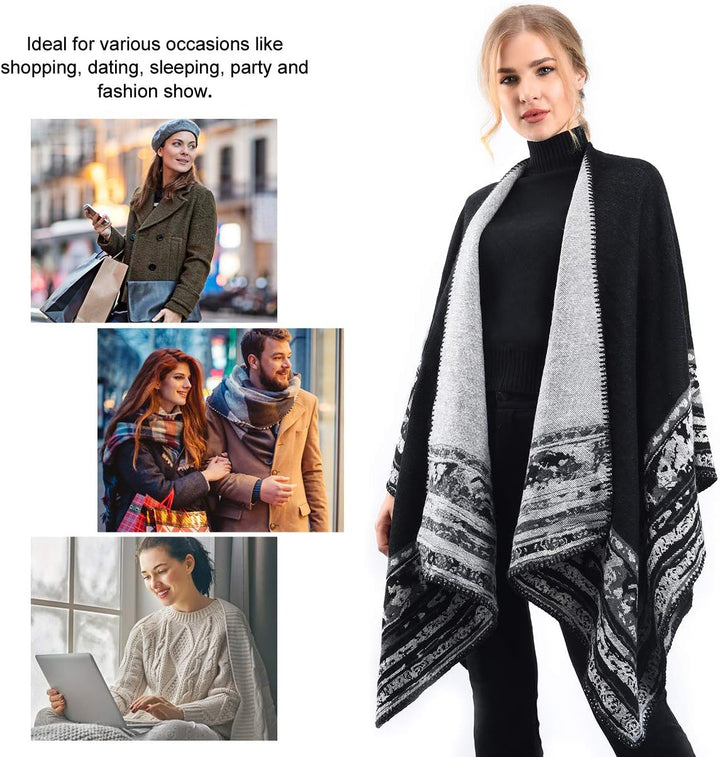 Winter Warme Poncho Schal Wrap - Herbst Open Front Cape Winddichte Strick Wolle Mantel Decke Kap-Sch