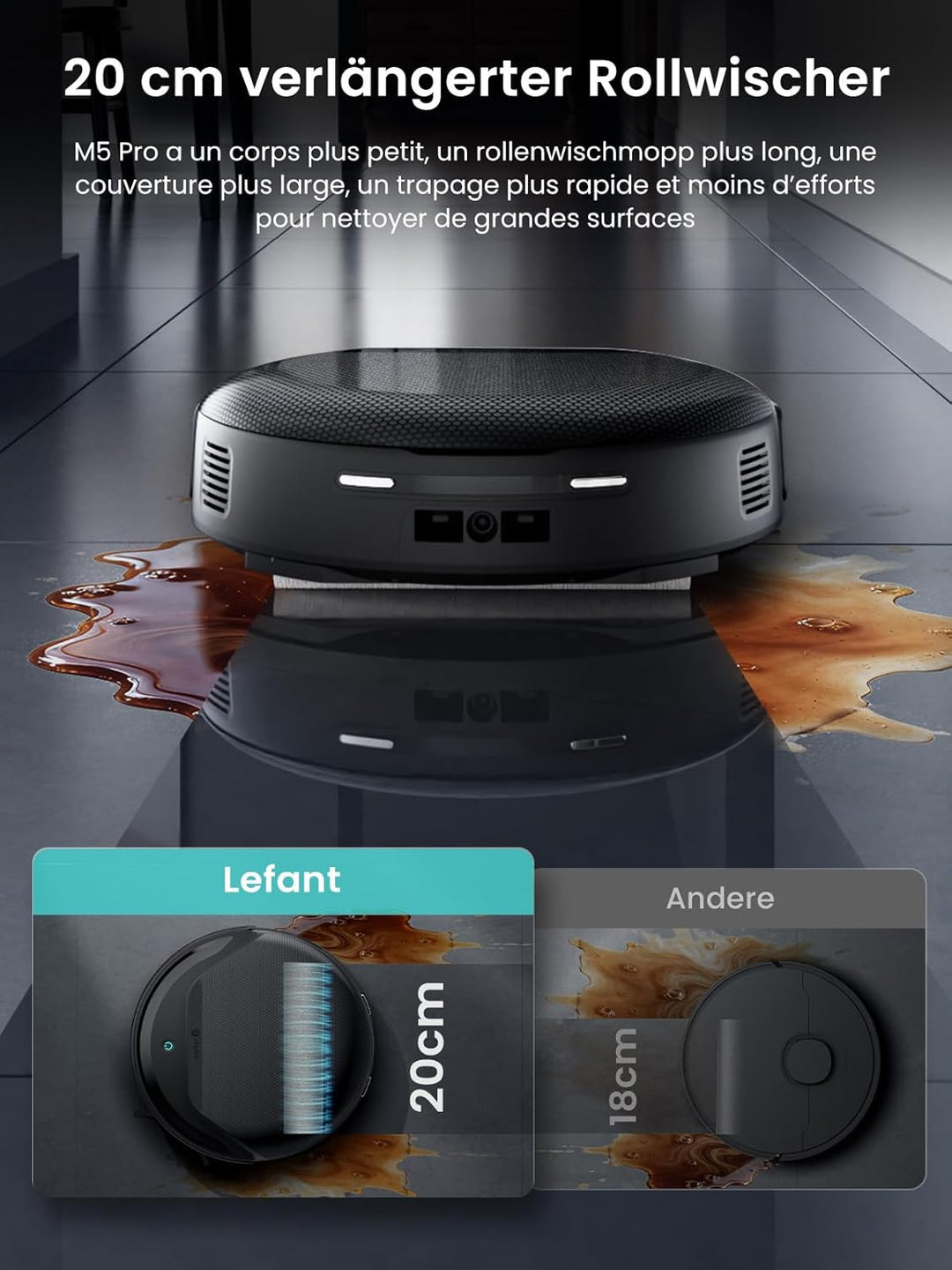 Lefant M5 Pro Saugroboter mit Absaugstation, 75°C Heisswasser Moppwäsche, 18.000Pa All-in-One Staubs