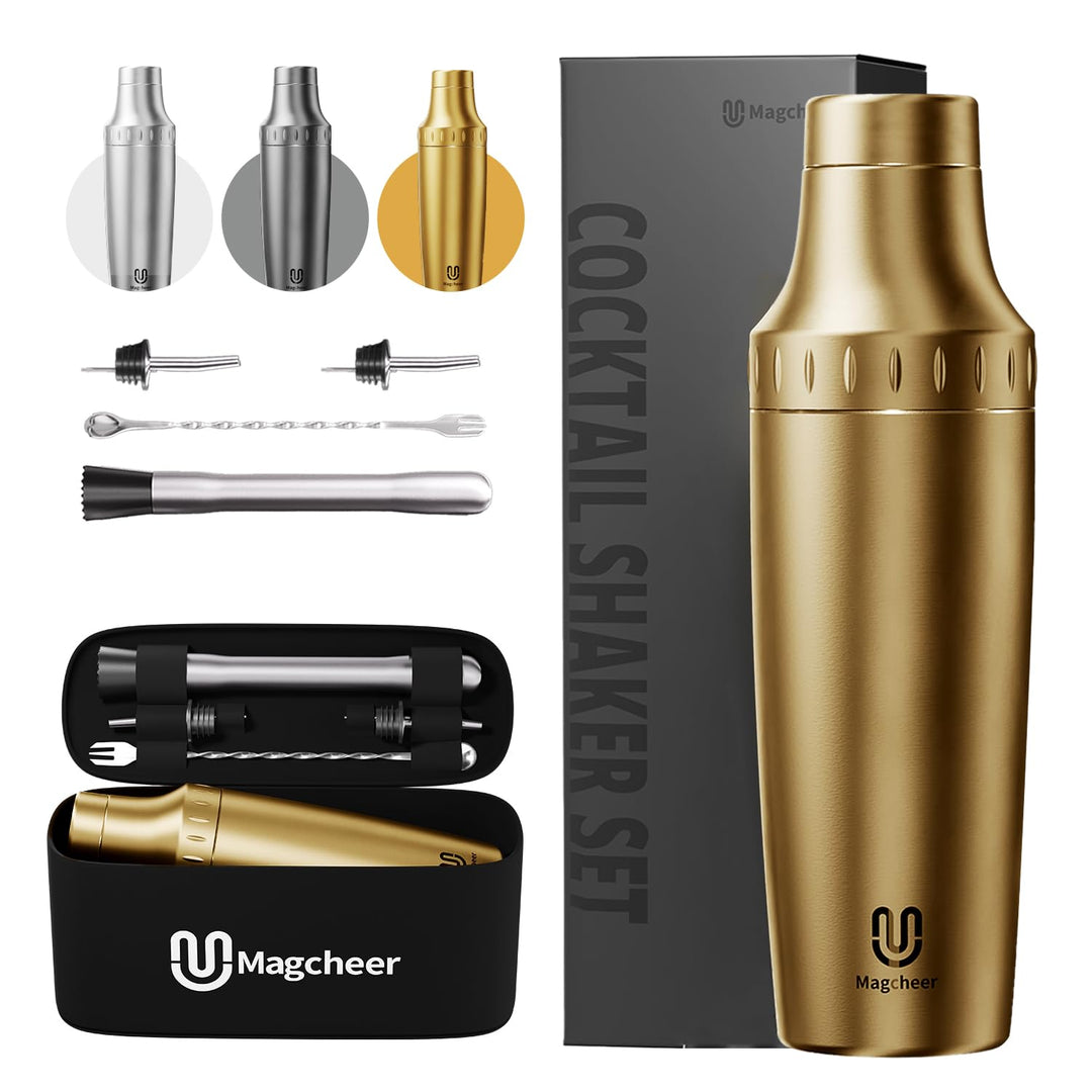 Cocktail Shaker Set mit Integrierter Massskala 900ml Premium Edelstahl Frostsicherer Doppelwand-Bark