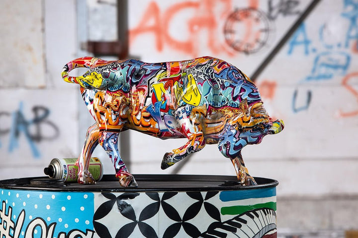 Casablanca Deko Figur Tierfigur Stier - aus Kunstharz im Street Art Design - Farbe: Mehrfarbig Höhe