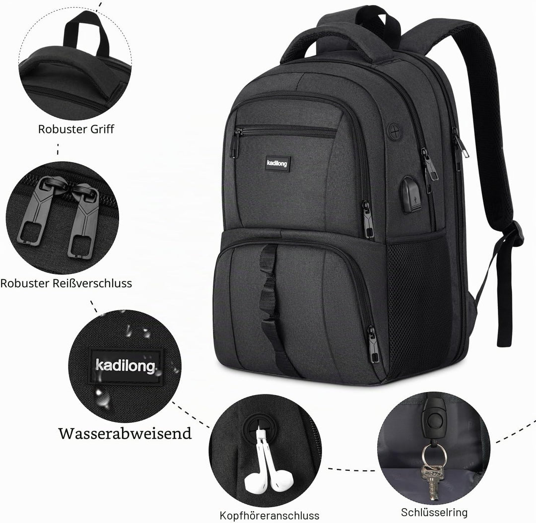 kadilong Laptop Rucksack Herren für Uni Arbeit Studium Arbeit,Schulrucksack Jungen Teenager 15.6 Zol