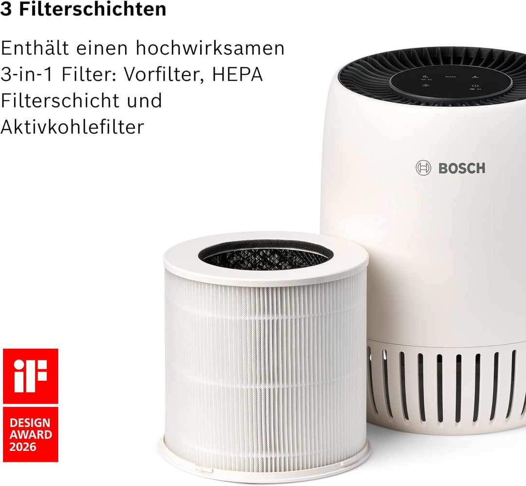 Bosch Air 1000 Luftreiniger - Entfernt Schadstoffe, Mit Luftfilter und Ruhemodus (< 25 dB(A)) - Für
